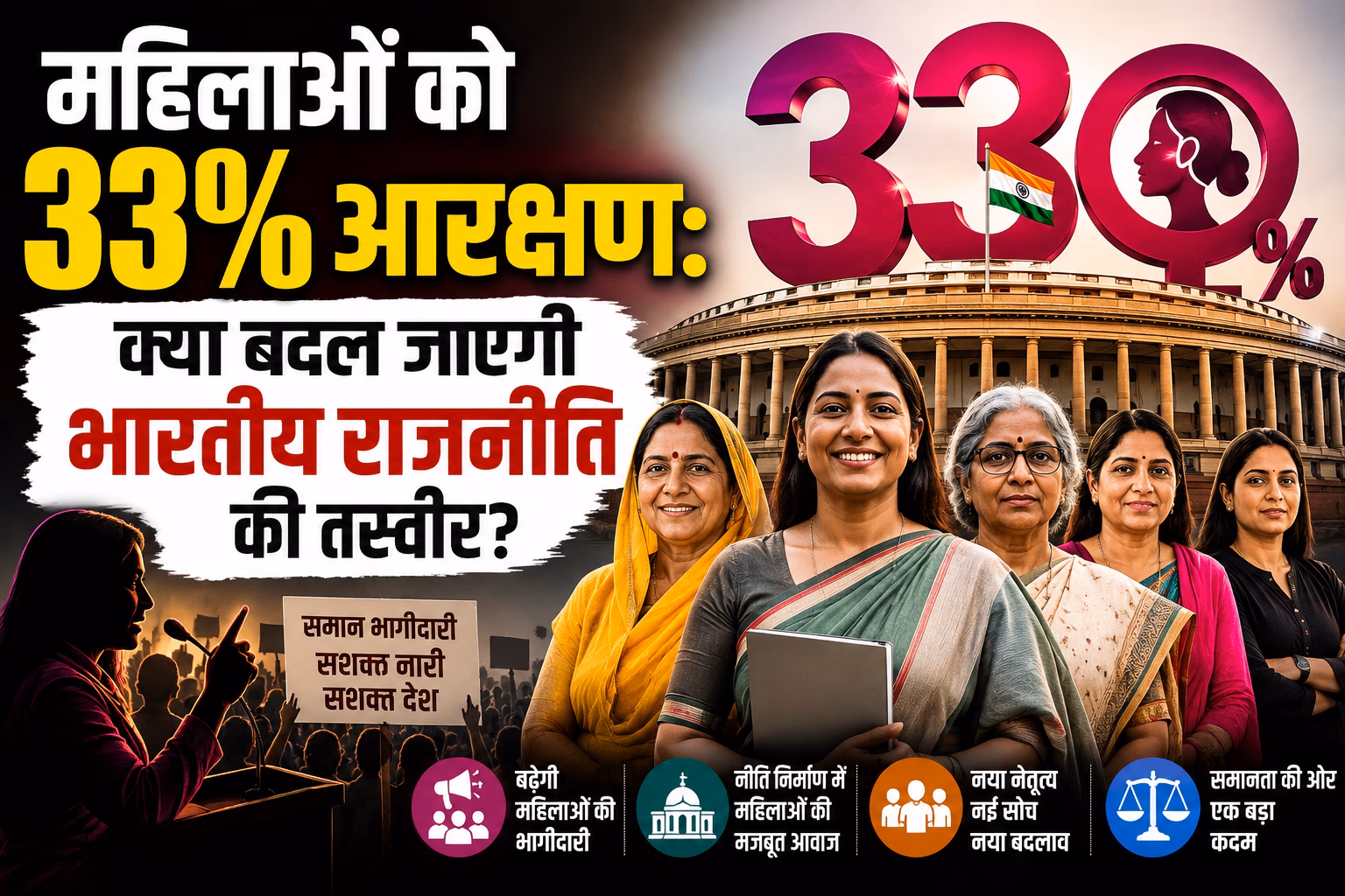 महिलाओं को 33% आरक्षण: कितना बदलेगा राजनीतिक परिदृश्य?