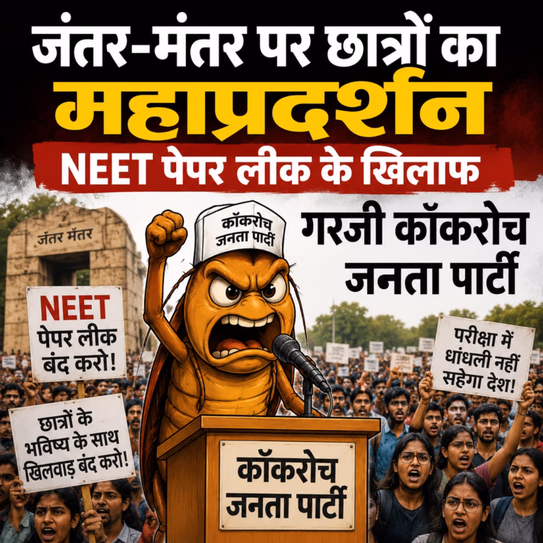 दिल्ली में कॉकरोच जनता पार्टी का 5 घंटे प्रदर्शन, शिक्षा मंत्री के इस्तीफे की मांग तेज