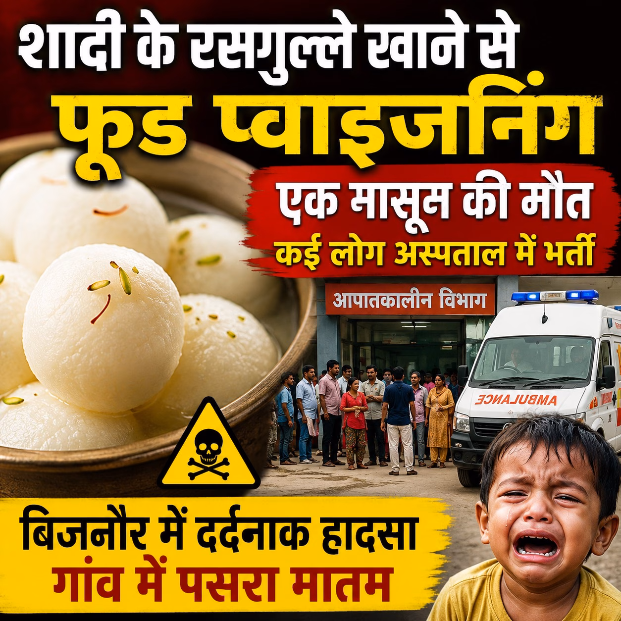 बिजनौर में रसगुल्ले खाने से फूड प्वाइजनिंग, 2 साल के बच्चे की मौत