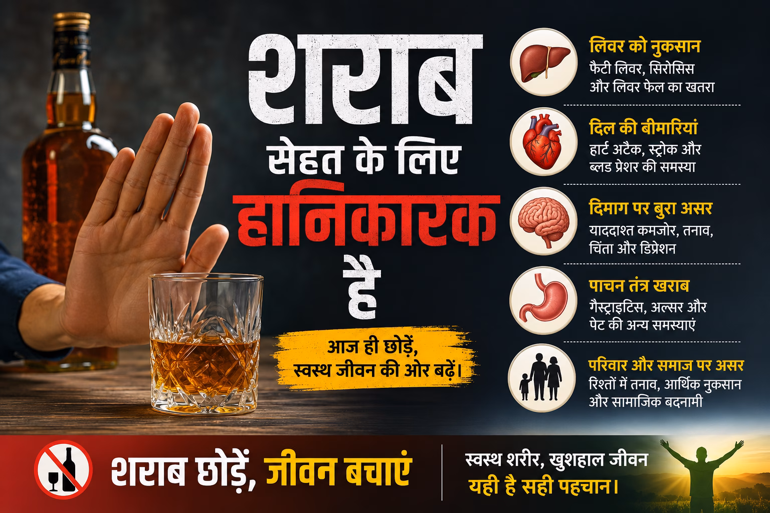 शराब सेहत के लिए हानिकारक है: जानिए इसके शरीर और जीवन पर पड़ने वाले गंभीर प्रभाव