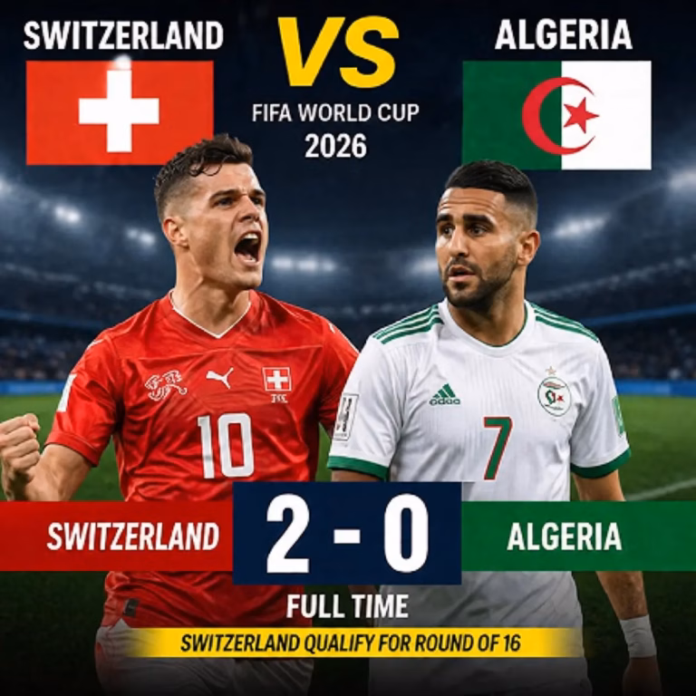 Switzerland vs Algeria Match Report: स्विट्जरलैंड ने शानदार प्रदर्शन से अल्जीरिया को 2-0 से हराया Switzerland vs Algeria Match Report: स्विट्जरलैंड ने शानदार प्रदर्शन से अल्जीरिया को 2-0 से हराया