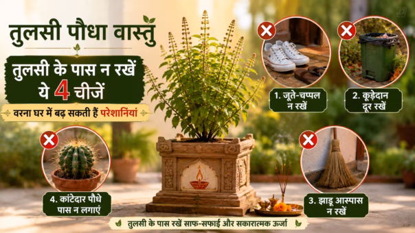 Tulsi Plant Vastu: तुलसी के पौधे के पास रखी इन 4 चीजों से बचें, वरना घर में बढ़ सकती हैं परेशानियां
