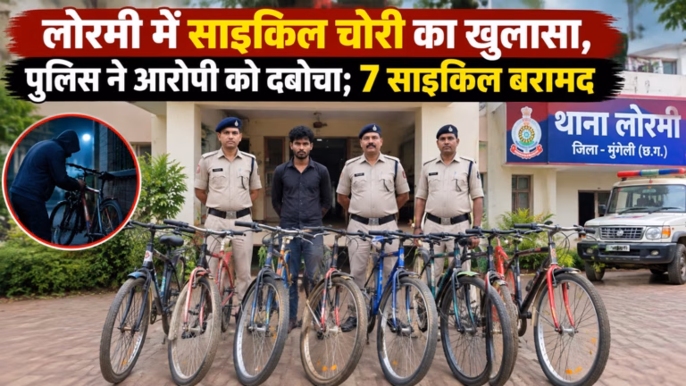 लोरमी में साइकिल चोरी का खुलासा, पुलिस ने आरोपी को दबोचा; 7 साइकिल बरामद लोरमी पुलिस साइकिल चोरी : लोरमी पुलिस द्वारा साइकिल चोरी के आरोपी की गिरफ्तारी और 7 साइकिलों की बरामदगी