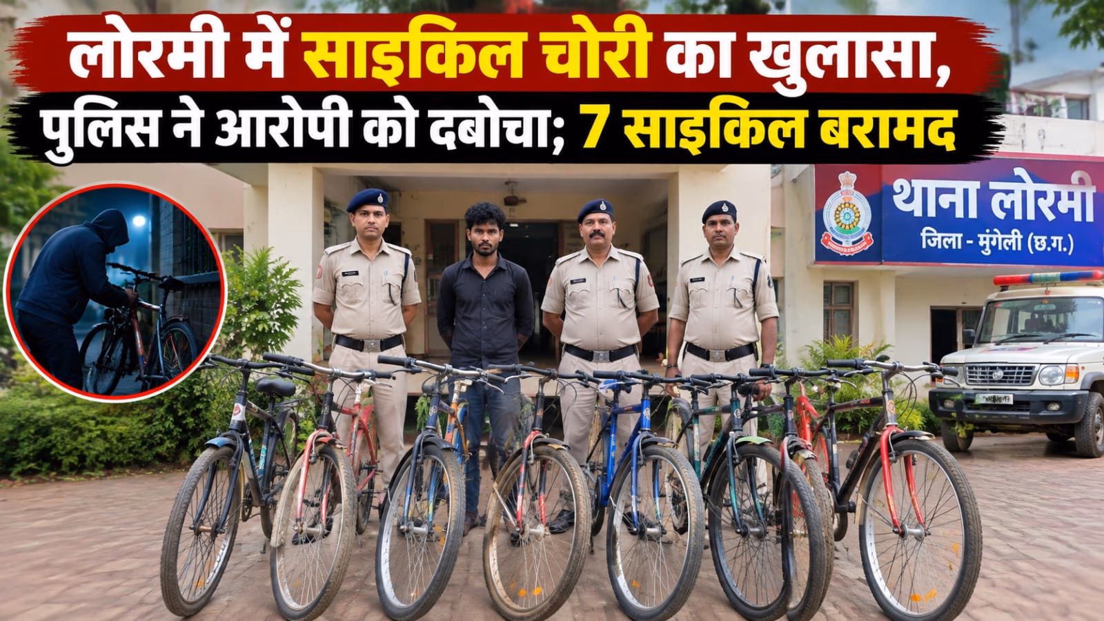 लोरमी में साइकिल चोरी का खुलासा, पुलिस ने आरोपी को दबोचा; 7 साइकिल बरामद
