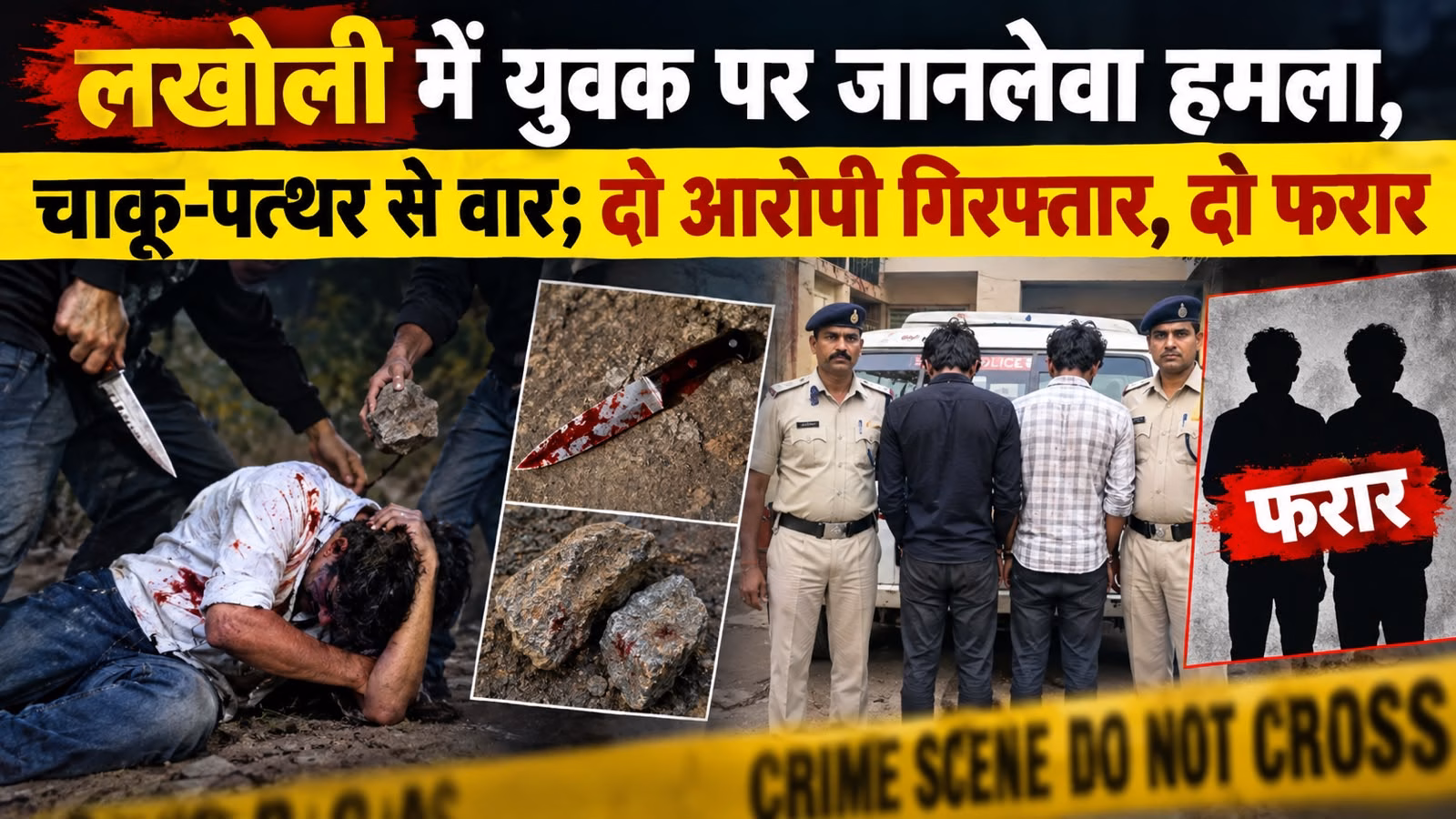 लखोली में युवक पर जानलेवा हमला, चाकू-पत्थर से वार; दो आरोपी गिरफ्तार, दो फरार